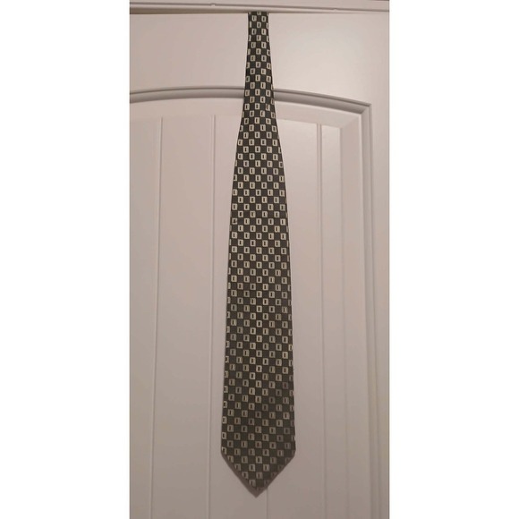Roberto Villini Other - Roberto Villini Couture Mens Silk Tie Olive Green Black Geometric Square Pattern